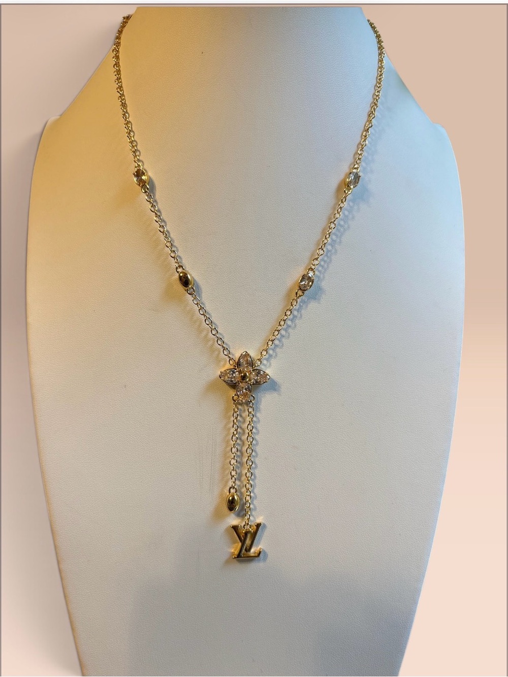 Gold-Tone Crystal Floral Lariat Necklace Charm